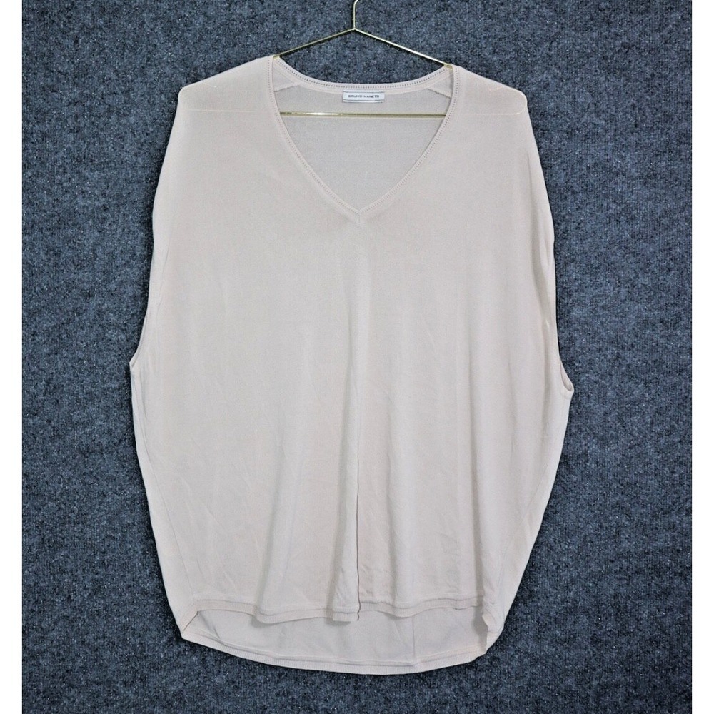 Bruno Manetti Shirt Women M Beige Sheer Sleeveless V Neck Tunic‎ Oversized EUC